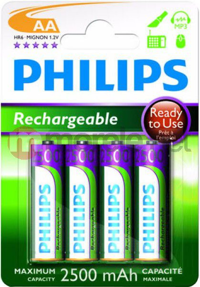 Bateri të rikarikueshme Philips AA, NiMH, 2500mAh, pako me 4 copë