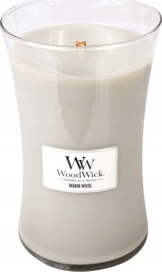 Qiri WoodWick Warm Wool Large Hourglass, 17.8cm, fitil druri, gri