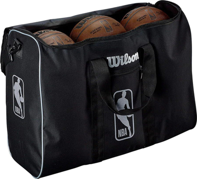 Çantë për topa basketbolli Wilson NBA Authentic 6 Ball Bag WTBA70000, kapacitet 6 topa, poliester, e zezë