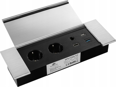 Prizë tavoline e futur Spacetronik SPS-F26S V2, 2x 230V, USB edhe HDMI, argjendi