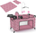 Set për kujdes kukullash Bayer Design Doll Travel Multi-Bed, deri 46 cm, me karrige për ngrënë dhe karusel, rozë me yje të bardhë
