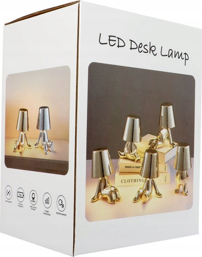 Lampë tavoline OEM GOLD MAN Art Deco, LED me 3 ngjyra, karikim USB, ngjyrë ari
