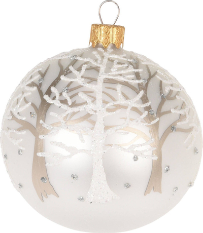 Topth dekorativ xhami Christmas, diametër 8 cm, me glitter, i bardhë