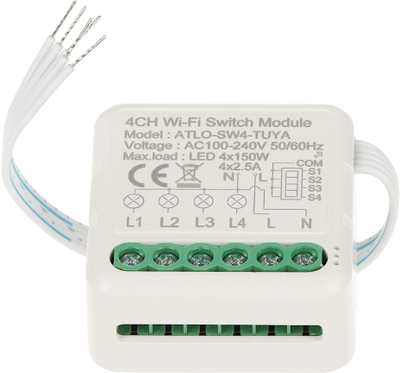 Kontrollor i zgjuar ndriçimi LED Atlo QUADRUPLE ATLO SW4 TUYA, 4 kanale, Wi Fi dhe Bluetooth, i bardhë