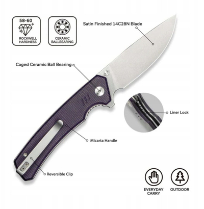 Thikë palosëse CIVIVI Merit, çelik inox, dorezë Micarta, vjollcë