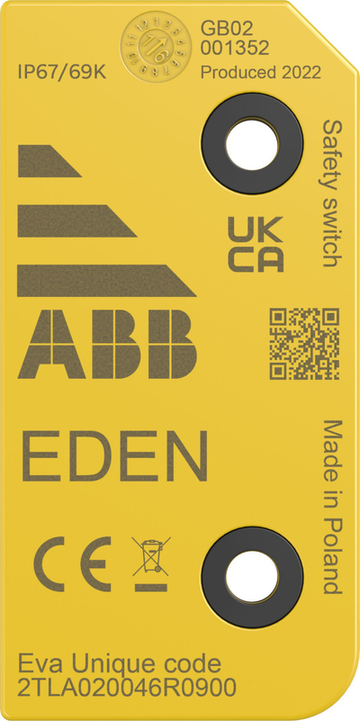 Ndërprerës sigurie pa kontakt ABB Eden OSSD, IP67 IP69K, strehë termoplastike, i verdhë