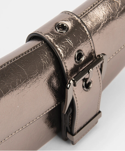 Çantë dore Pepe Moll Clutch, madhësia XS, poliuretan, bronz