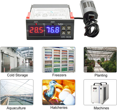 Termostat dixhital STC-3028, 230V, kontroll temperature dhe lagështie, gri