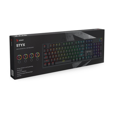Tastierë mekanike Savio STYX, switch OUTEMU PEACH SILENT, RGB, e zezë
