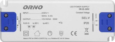 Furnizues LED ORNO OR-ZL-1652, 12VDC, 50W, i bardhë