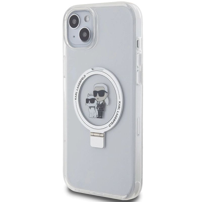 Kapak telefoni Karl Lagerfeld Ringstand Karl and Choupette, MagSafe, transparent