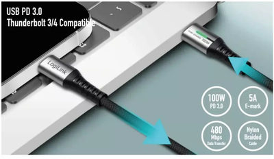 Kabllo USB C LogiLink UA0403, 1.5m, 100W, e zezë
