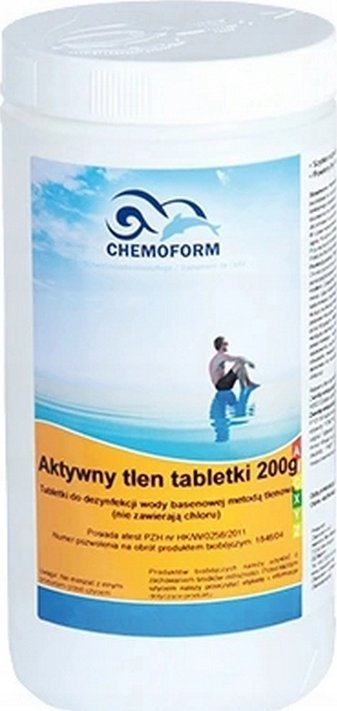 Tableta dezinfektuese për pishina Chemoform Active Oxygen, 200 g, 1 kg, të bardha
