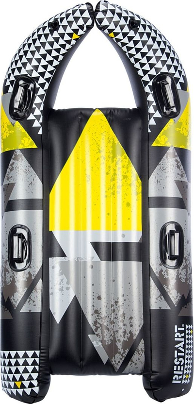 Dërrasë dëbore me ajër Restart Inflatable Snow Glider Downhill Racer, PVC 0.40 mm, me doreza, e zezë gri e verdhë