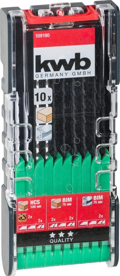 Set tehesh për sharrë elektrike KWB 109180, 10 copa, për dru, metal edhe plastikë