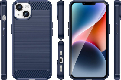 Mbajtëse telefoni Hurtel Carbon Case për iPhone 14 Plus, TPU i butë, që s’e ha kollaj goditja, blu