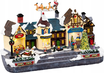 Dekor Krishtlindjesh Luminous Animated Christmas Shops, me drita LED, skenë qyteti me borë, shumëngjyrëshe