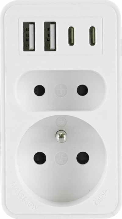 Prizë ndarëse Plastrol DOUBLE SPLITTER, 2xUSB 2xUSB C, 2 dalje, e bardhë