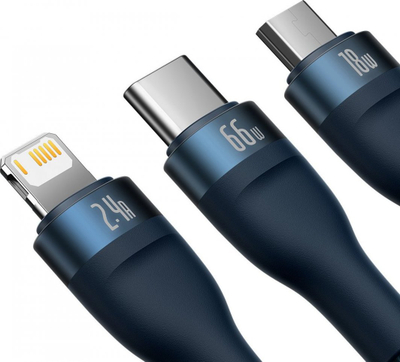 Kabllo karikimi Baseus Flash Series II BSU3888, USB-A në USB-C microUSB Lightning, 1.2 m, blu