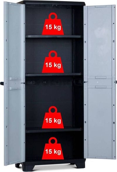 Dollap kopshti Keter Linear Tall, plastikë, me rafte, gri