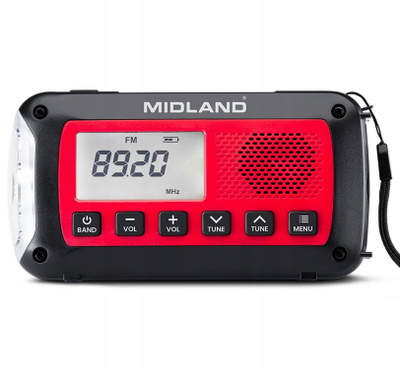 Радио аларм за вонредни ситуации Midland ER100, 2600mAh, динамо и соларен панел, црна