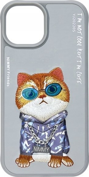 Kapak telefoni Nimmy Glasses Cool Cat, për iPhone 15 6.1", gri