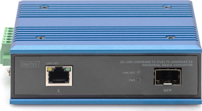 Media konvertues industrial Digitus DN-652104-1, 10/100/1000Mbps PoE, port SFP gigabit, blu