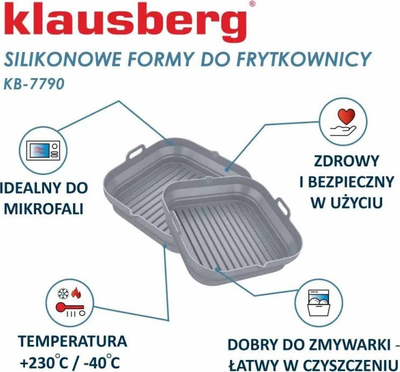 Set forma silikoni për air fryer Klausberg KB-7789, Ø20cm, 2 copë, gri