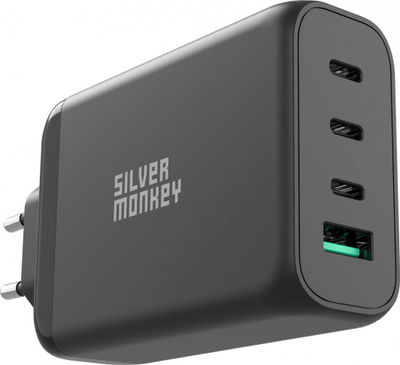 Karikues muri Silver Monkey GaN 130W, 3x USB‑C PD, USB‑A QC, i zi