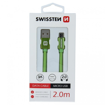 Kabllo USB Swissten Textile, USB në Micro USB, 2m, 3A, gri
