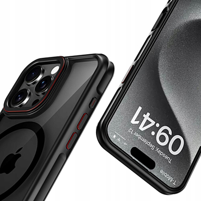 Kejs telefoni Tech-Protect MagHybrid për iPhone 15 Pro, MagSafe, transparent, i zi