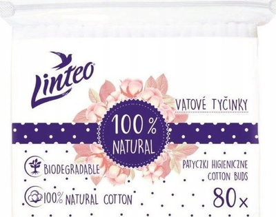 Shkopinj pambuku Linteo Natural, 100% pambuk natyral, 80 copë, të bardhë