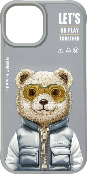 Mbulesë telefoni Philips Nimmy për iPhone 15 6.1", koleksioni Cool&amp;Cute 2.0 Bear, gri