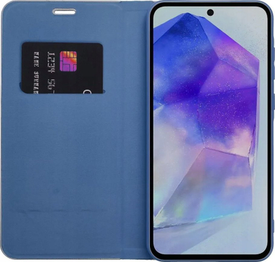 Kapak libri Luna Book Carbon për Xiaomi Redmi Note 14 4G, me efekt karbon, blu