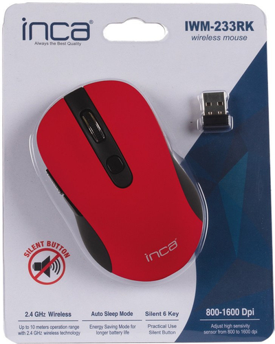 Maus INCA IWM-233RK, wireless, 1600 DPI, i kuq