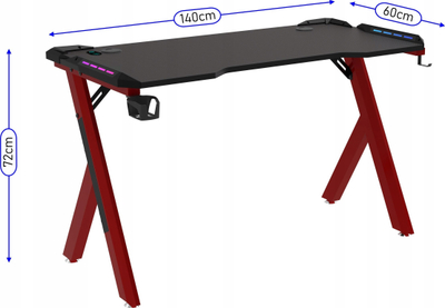 Tavolinë gaming Cortek RGB 140cm, 140x60cm, me drita RGB, e zezë e kuqe