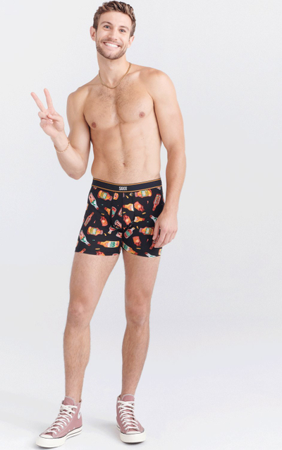 Bokserë për burra Saxx Daytripper Boxer Brief, elastikë, me print shumëngjyrësh, të zinj