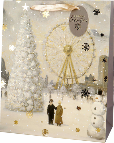 Qese dhurate Incood për Krishtlindje, 26x32 cm, me motive festive, shumëngjyrëshe