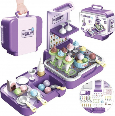 Играчка количка за сладолед Woopie Ice Cream Shop, со ЛЕД светла и звуци, пренослив куфер, виолетова