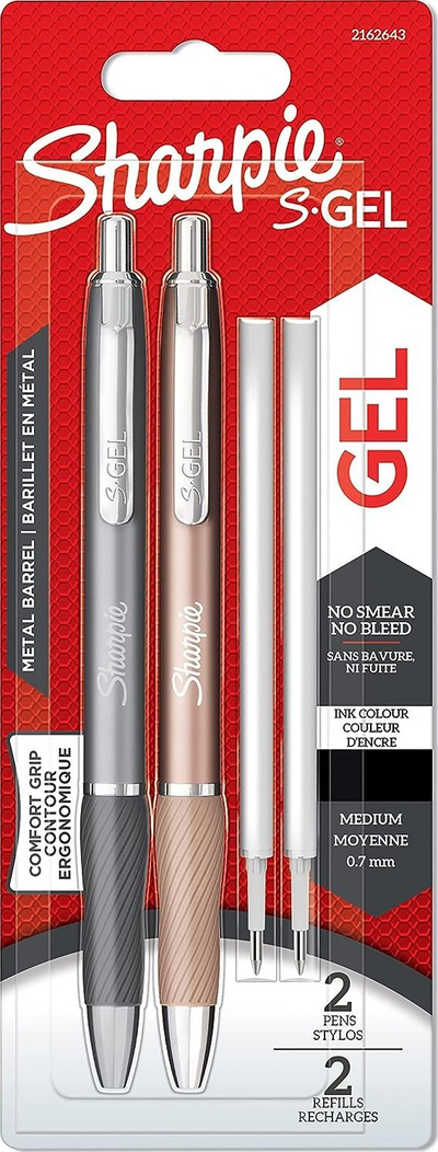 Stilolaps xhel Sharpie S Gel Metal, 0.7mm, bojë e zezë, gri çelik dhe rozë gold, set 2 copë me rimbushje