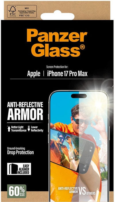 Xham mbrojtës PanzerGlass Anti Reflective Armor, për iPhone 17 Pro Max, 1 copë, transparent