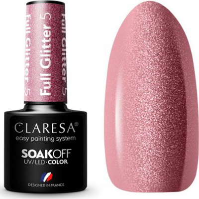 Llak hibrid për thonj Claresa Full Glitter 5, efekt me shkëlqim, qëndrueshmëri e lartë