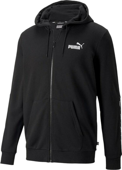 Bluza me kapuç Puma ESS+ Tape Full-Zip Hoodie TR, për meshkuj, me zinxhir, e zezë