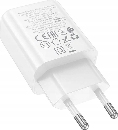 Karikues muri Hoco N63, USB A dhe USB C, 30W, i bardhë