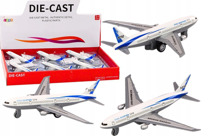 Lodër avion pasagjerësh Leantoys, metal die cast, me fërkim, i bardhë