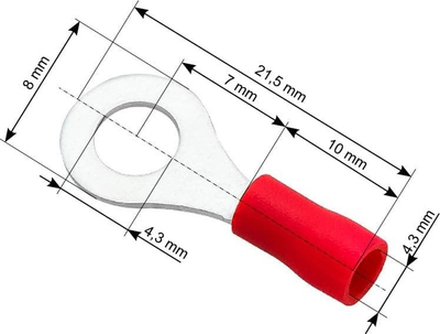 Terminal unazor i izoluar Blow 43-014, për vidë M4, 0.5–1.5mm², i kuq