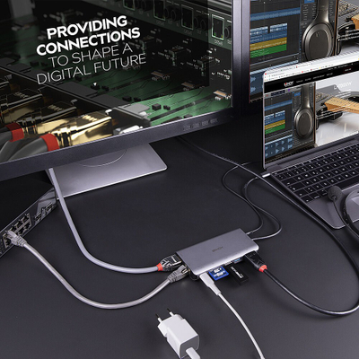 Docking station Mini Lindy USB 3.2 Type C, 4K HDMI DP, PD 100W, Gigabit Ethernet, gri
