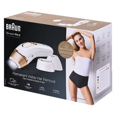 Depilator IPL Braun Silk-expert Pro 5 PL5267, për trup dhe fytyrë, i bardhë