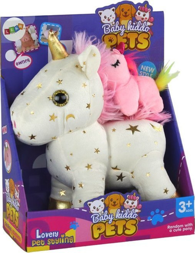 Lodër pelushi muzikore Lean Toys Unicorn 17691, me ninullë, e bardhë me yje