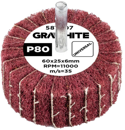 Rrotë gërryese GRAPHITE 58T407, 60x25x6mm, granulim P80, e kuqe